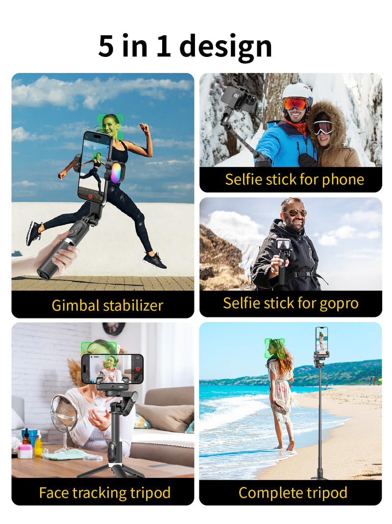 Gimbal Stabilizer for Smartphone, 2-Axis Phone Gimbal w/360° Rotation for iPhone/Andriod Sefie Stick Tripod w/Auto Face Tracking and Wireless Remote for TIK Tok YouTube Vlogging-M1 Pro Black