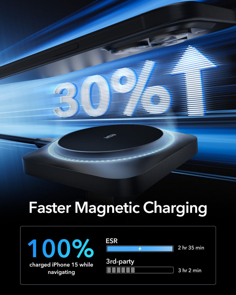ESR for MagSafe Car Mount Charger with CryoBoost, Magnetic Wireless Car Charger Compatible with MagSafe Car Charger, for iPhone 15/14/13/12, Fast Phone Cooling Charger