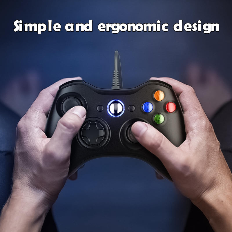 Dinosoo Replacement for Xbox 360 Controller Wired, Upgraded Joystick Compatible with Xbox 360 & Slim/Windows 11/10/8/7 PC Controller, with Dual-Vibration Voice Function Black Xbox 360 Controller 1-pack