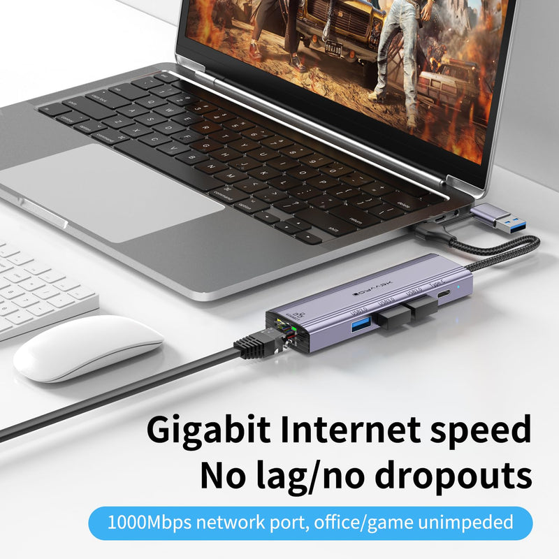USB-C Hub with Gigabit Ethernet, 3 USB 3.0 Ports & USB-C Data Transfer - Compatible with MacBook, Chromebook T513