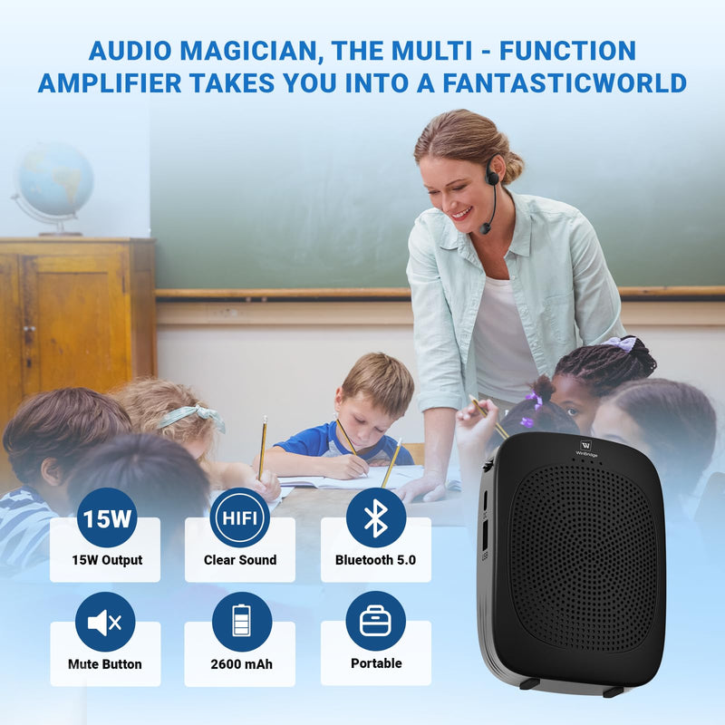 Bluetooth Voice Amplifier with Wireless Earhook Microphone,Wireless Microphone with Speaker Combo,Mini Megaphone with Wireless Amplifier Headset,Portable PA System,Classroom Microphone for Teachers