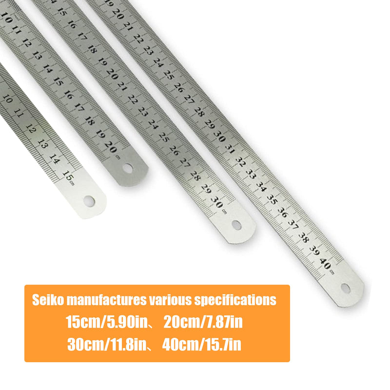 Ksvaye Pack of 4 Stainless Steel Rulers Metal Steel Ruler Steel Ruler Metal Ruler Double Side Scale 15 cm / 20 cm / 30 cm / 40 cm for Office School Engineer Technical Drawing