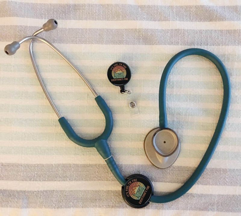 ROFLYER Stethoscope ID Tag Stethoscope Label Charm, Name tag, Medic, Nurse, Doctor, Vet, EMT Come with 1 Retaractable Badge Reel (I'm Fine) I'M Fine