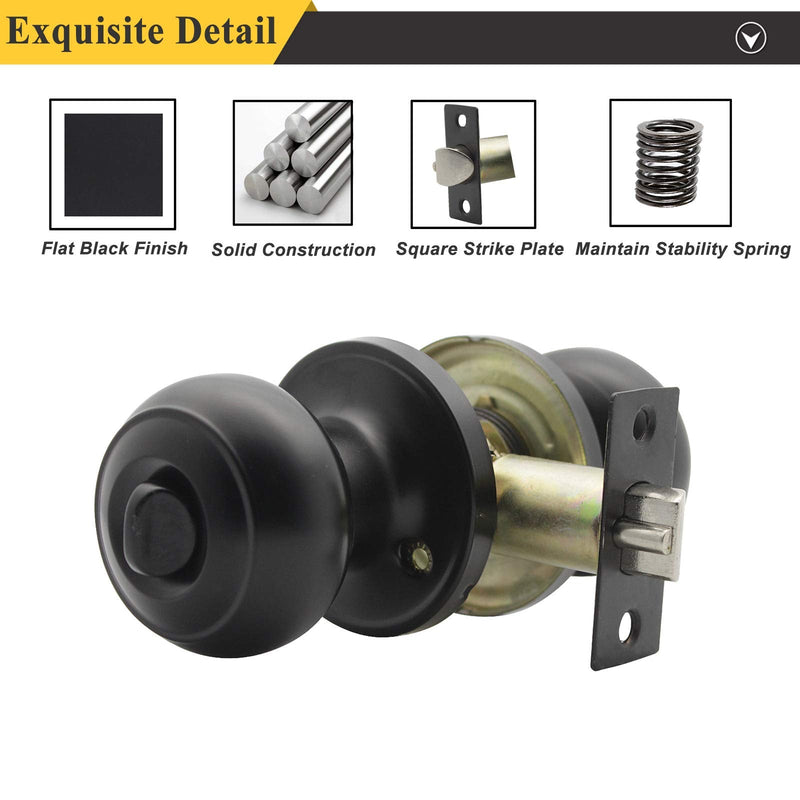 Probrico Black Entry with Key Door Lockset Knobs Flat Ball Keyed Entrance Lock Knobs 1 Pack