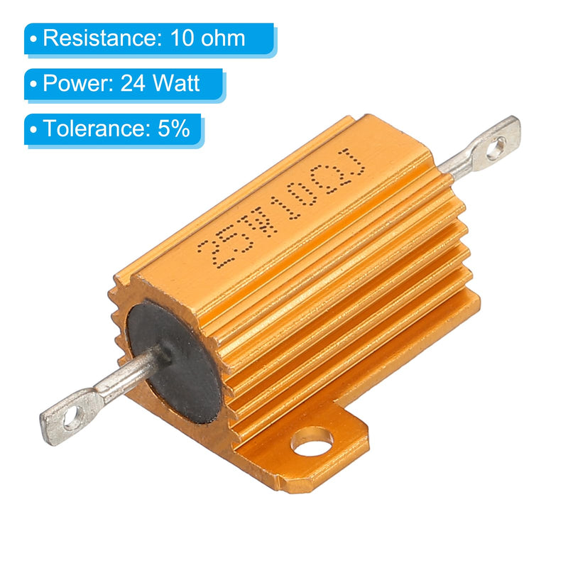 PATIKIL Pack of 5 25 W 10 Ohm 5% Tolerance Aluminum Housing Wire Wound Resistors Resistance Assortment Case with Screws Wire Wound Resistors Power for Machines Electronics DIY Golden 10 Ohm 25 W