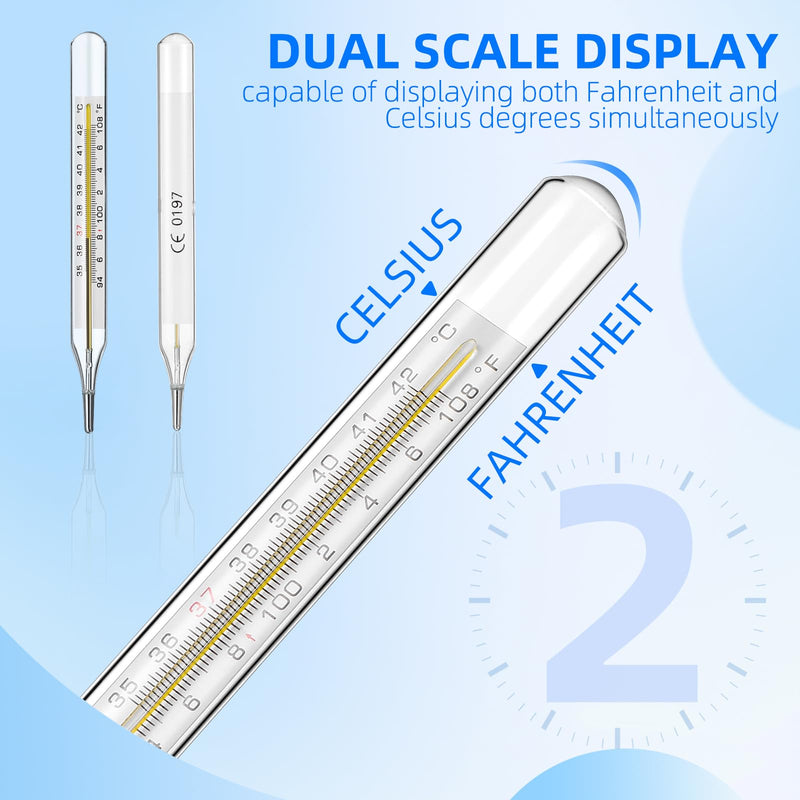 Glass Thermometer: Cuban Temperature Thermometer for Fever - Traditional Old Fashioned for Adults Kids ℃ & ℉ - 6Pack