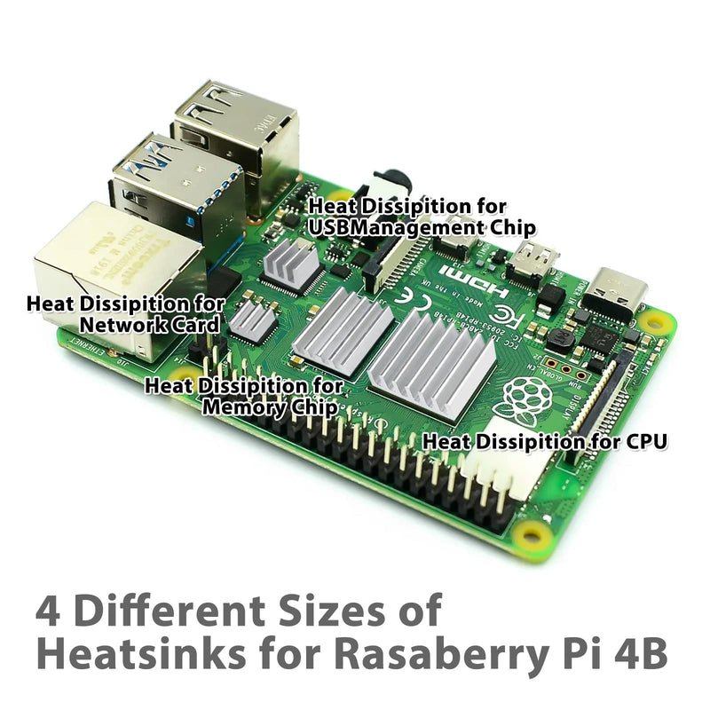 Set of 32 (Set of 8) Heatsinks for Raspberry Pi 4B Aluminum Heatsink Cooler Kit with Heat Conducting Tape 4 Model B Silver