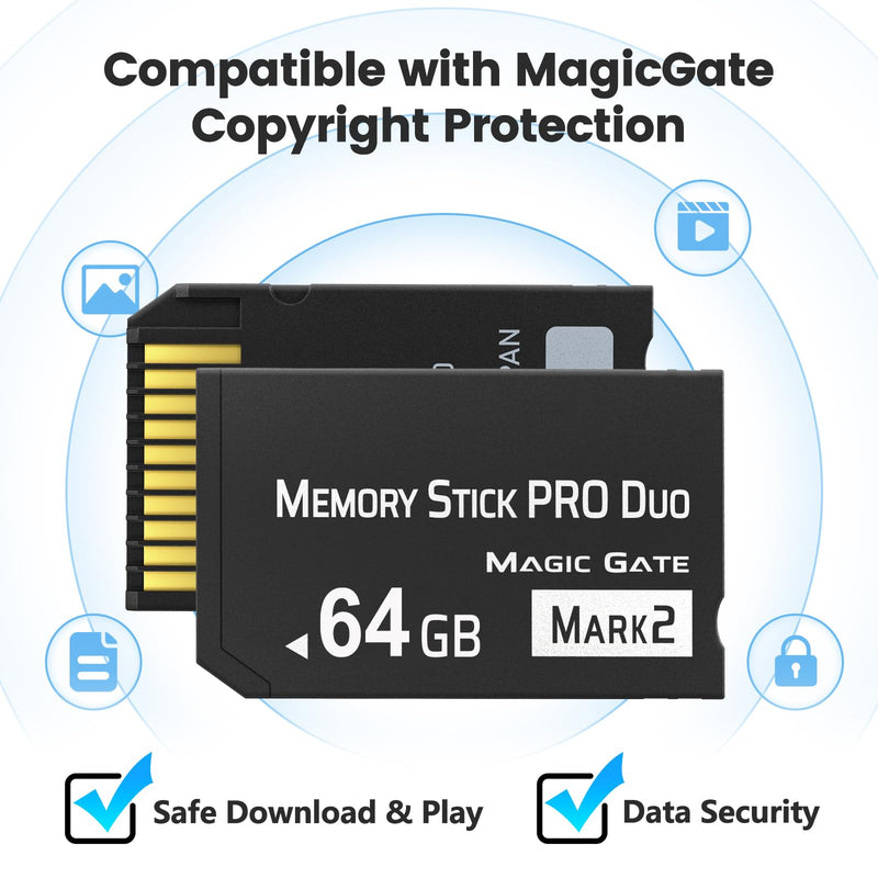 Original 64GB Memory Stick Pro Duo MARK2,High-Speed Memory Stick Duo Compatible with PSP1000 2000 3000 Accessories and Camera Memory Cards black-64GB