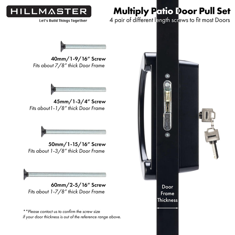 Sliding Glass Door Handle with Mortise Lock and Key Cylinder,Patio Door Lock with Key Replacement Patio Door Handle Set Sliding Door Lock Fits 3-15/16" Screw Hole Spacing,Reversible Design,Black Black
