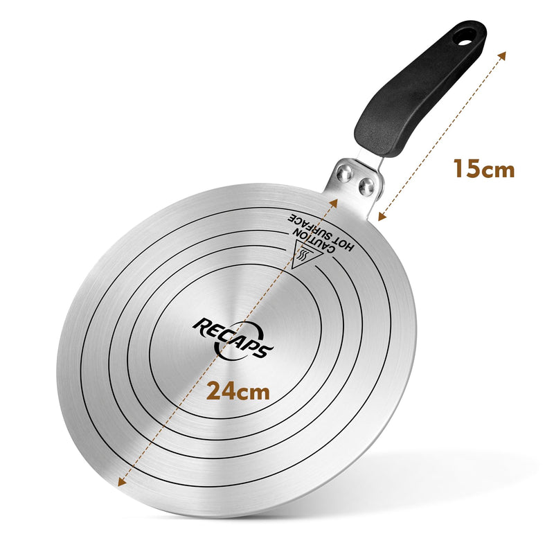 RECAPS 9.45 inch Stainless Steel Induction adapter plate for Induction Electric Gas Glass Cooktop, Heater Diffuser for Moka Pot, Glass bowls, Sauce Pan