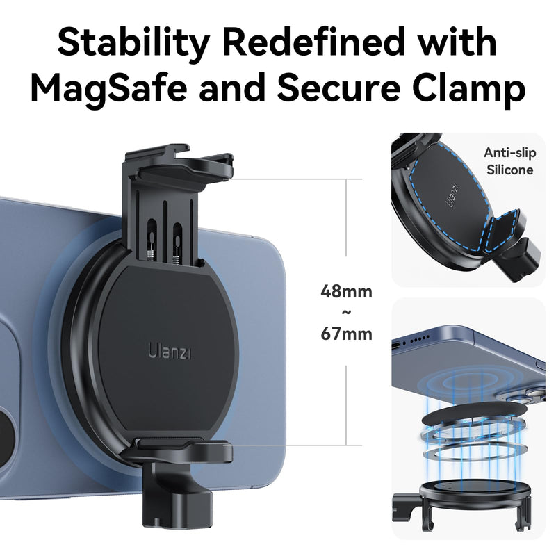 ULANZI MG10 Magnetic Phone Tripod Mount Adapter with Hard Drive Holder Clamp, Phone Tripod Mount Holder with Cold Shoe for iPhone 15 14 13 12 Pro Max Pro Plus Mini and MagSafe Case