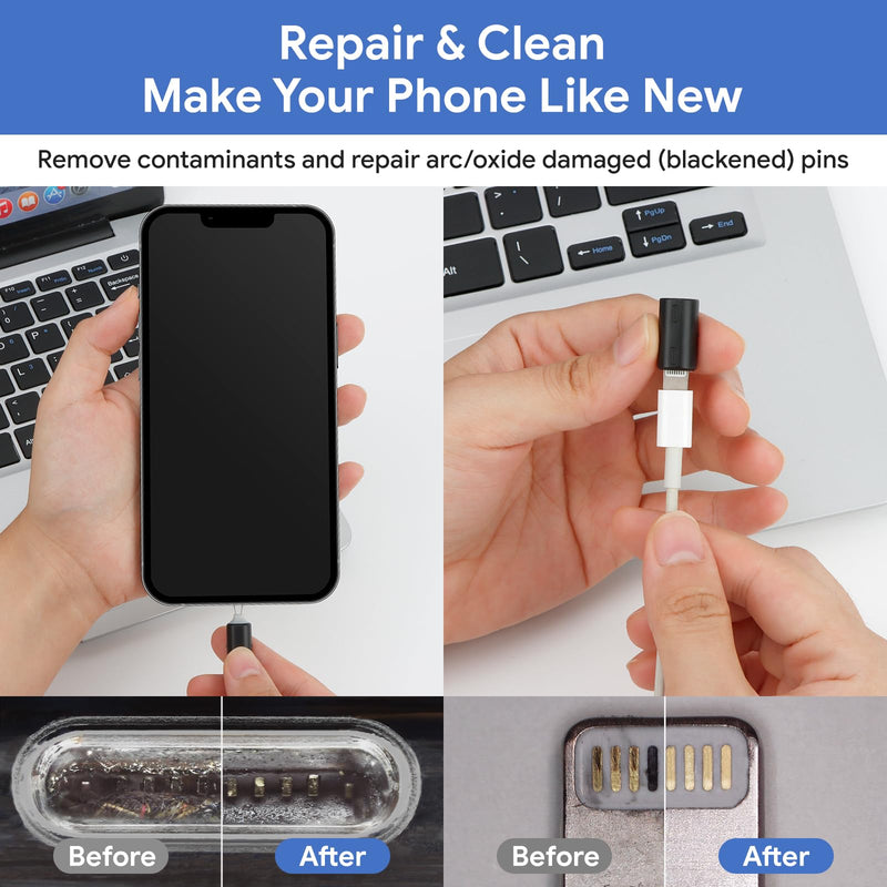 iPhone Cleaning Kit iPhone Cleaner,12 in 1 Port Cleaner Repair & Restore Tool for AirPod iPhone 15 14 13 12 11 Pro Max/X/XS/XR 7 8 Plus iPad Samsung Galaxy Lightning and USB C Charging Port, Cables Black