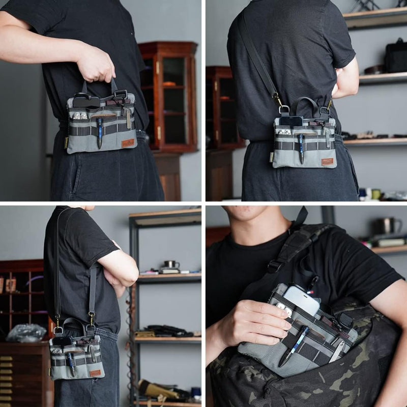 VIPERADE VE5 Slim EDC Pouch with 7 Pockets, Mens Pocket Organizer Multitool Pouch, Mini Crossbody Bag Messenger Shoulder Bag Grey