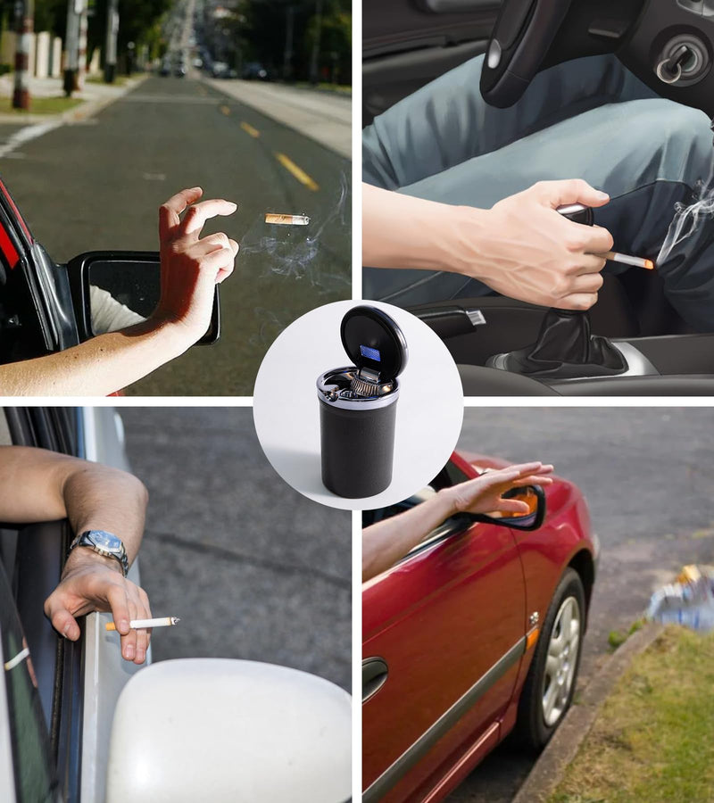 Car Ashtray with Lid Auto Ashtray LED Easy Clean Up Detachable Ashtray Tall