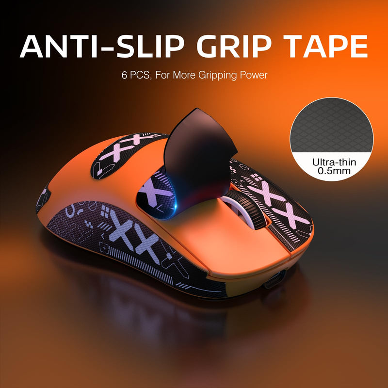 ATTACK SHARK X3 Wireless Gaming Mouse, 49g Triple Mode Ergonomic Computer Mouse, PAW3395 26K DPI Sensor, 200h Battery Life, Griptape, Programmable Buttons for PC/Laptop/Mac (Orange) Orange & Griptape