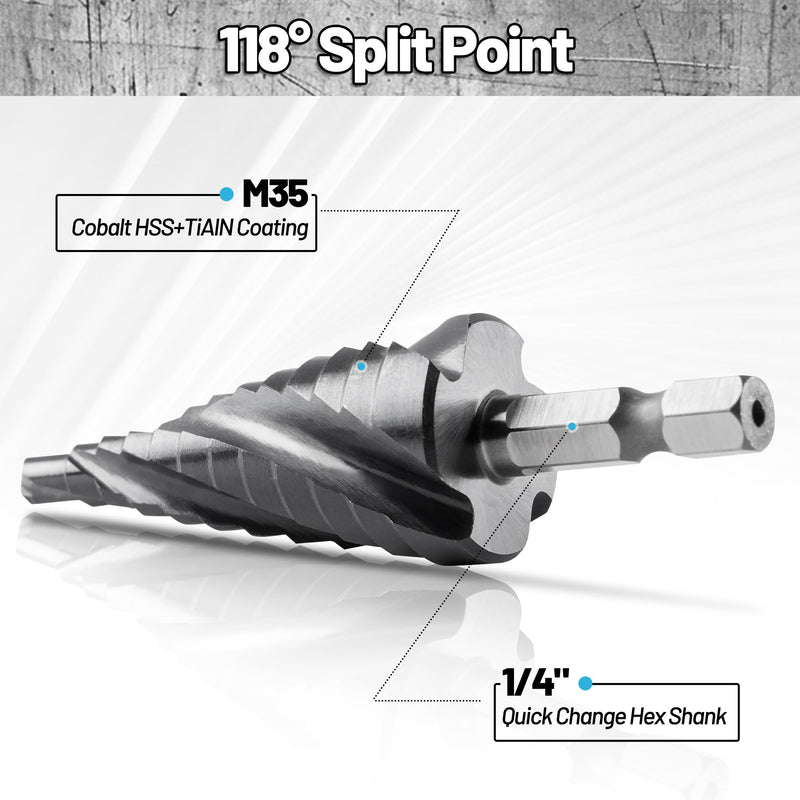 3 PCS Cobalt M35 Step Drill Bits Set 1/8" to 7/8", TiAlN Coating 4 Spiral Flute Step Bit for Stainless Steel, Metal, Aluminum, Plastic M35 3pcs