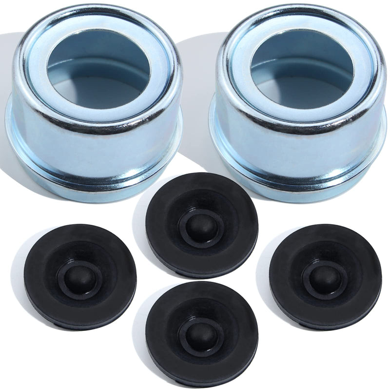 2pcs Trailer Axle Dust Cap Cup Grease Cover 1.98" Hub with Extra 2 Rubber Plugs,Trailer Axle Wheel Hub and Bearing Dust Cap for Most 2000 to 3500 Pound Axles Dexter