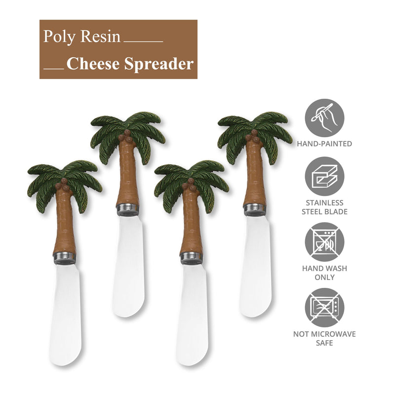 Supreme Housewares Palm Tree Cheese Spreaders, Hand-Painted Resin Handles with Stainless Steel Blades for Spreading Cream Cheese, Butter, Jam, or Sandwich, Set of 4