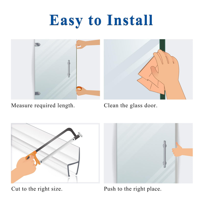 Frameless Shower Door Seal Strip 2 Pack x 78 Inch H for 3/8" Thick Glass Shower Door Side Seal Strip Bottom Seal Door Sweep, Ultra Clear Polycarbonate Stop Shower Leaks Create A Water Barrier 2PCS x 78" for 3/8" H (For Side & Bottom)