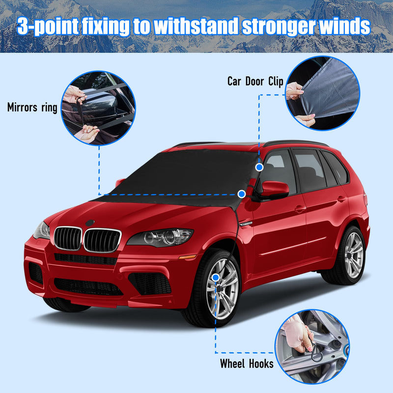 Windshield Cover for Ice and Snow, Car Windshield Snow Cover Winter Ice Sunshade Protector, Universal Fit SUV Auto Car Cover Snow Water Proof UV Dust Resistant, 63 Inches Wide