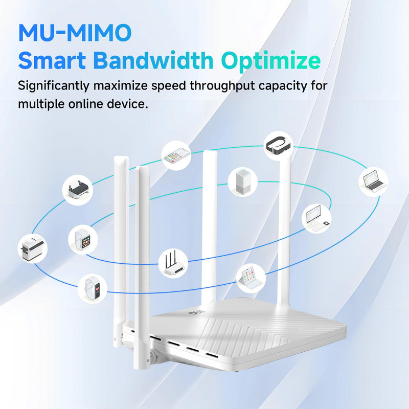 DBIT AC1200 Gigabit WiFi Router 2.4GHz +5GHz Dual Band MU-MIMO Wireless Internet Router, 4 x 10/100/1000Mbps Ethernet Ports, 4 x 5dBi Antennas, Support Router, AP, Repeater Mode, EasyMesh, White