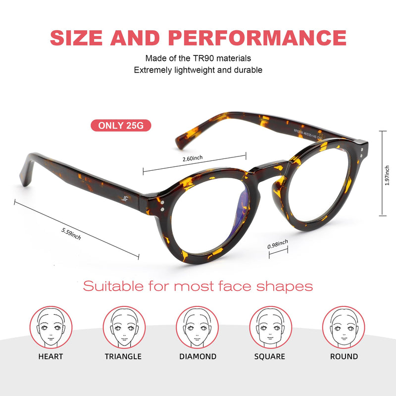 Round Blue Light Blocking Glasses, Retro Computer Gaming Eyeglasses Anti Eyestrain & UV RF6209 Tortoise