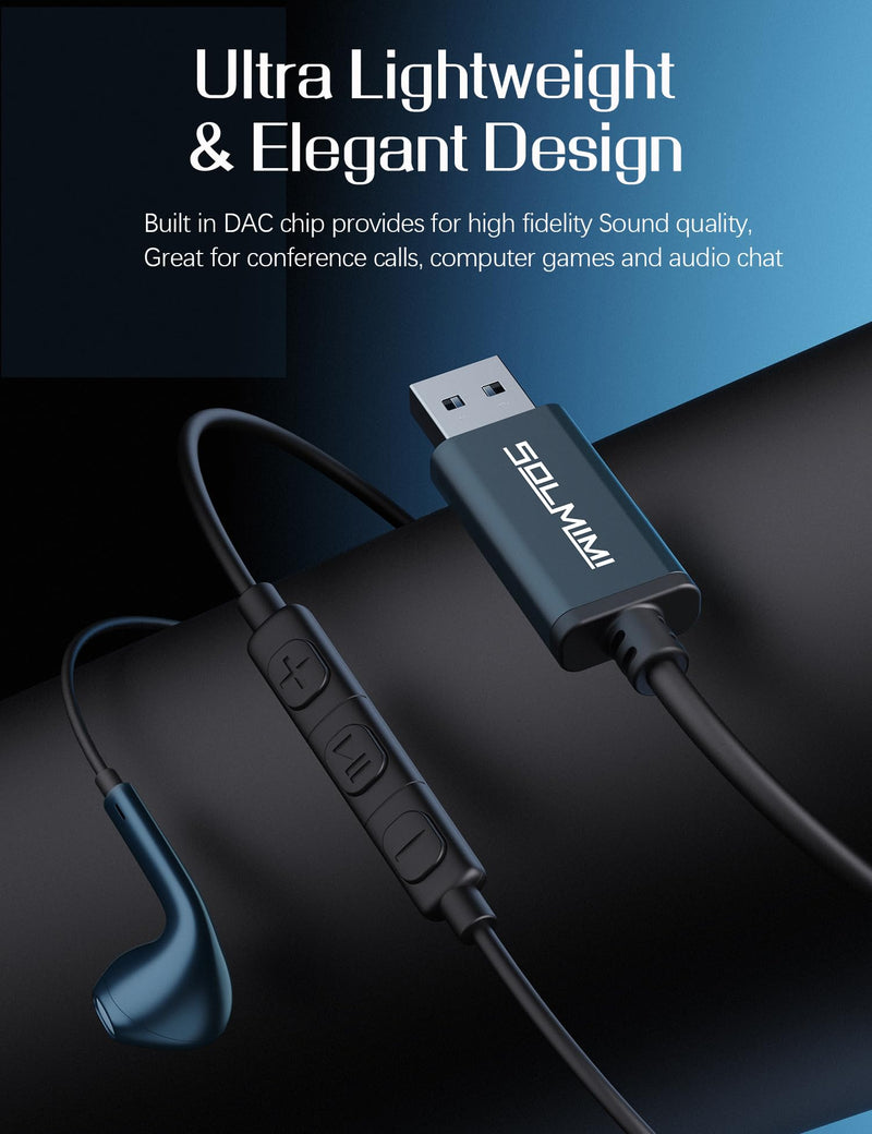 USB Earbuds with Microphone for PC Laptop, 2M/6.5ft USB Headset with Microphone for PC, USB Headphones for Computer Laptop PC PS4 PS5 Notebook Desktop Office Home with Volume Control& Mute Middle mic
