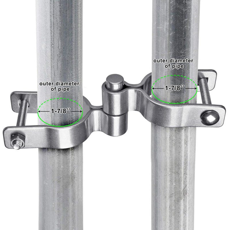 Insaga 2 Pack 1-7/8" Heavy Duty Chain Link Fence Gate Hinges, 304 Stainless Steel T-Post & Pipe Gate Hinge Kit with Frame and Post Brackets, Bolts & Nuts Included for Farm, Cattle, and Chain Link Gate Light Weight 1-7/8''-2Pack