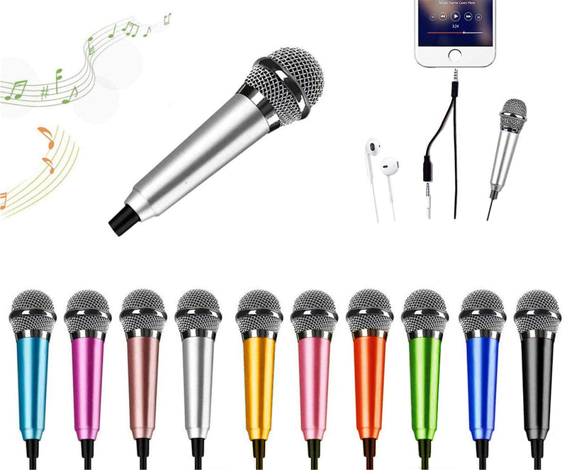 DELADOLA Mini Microphone,Portable Vocal Tiny Microphone, Asmr Microphone,Phone Microphone, Mini Karaoke Microphone for Voice Recording Chatting and Singing On iPhone,Android,Laptop Notebook（Silver） silver