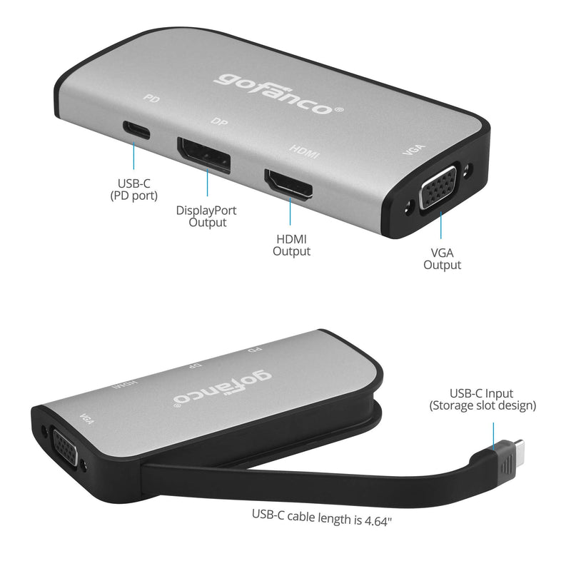 gofanco 4K 60Hz USB-C MST Hub with 3 Displays – USBC to Up to 3 Displays (HDMI/DisplayPort/VGA), 100W PD Charging, Thunderbolt 3 & 4 Compatible, Windows Only, No macOS, DP Alternate Mode (USBCMST3VID) 4K 60Hz Triple