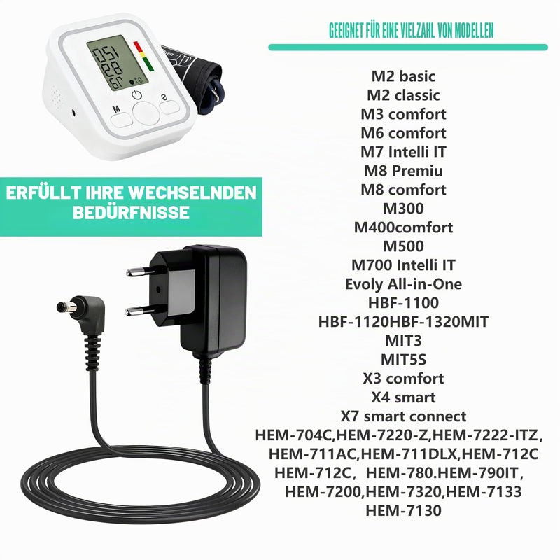 6 V Power Supply Charger Compatible with Omron M2 Basic, M3/M3 Comfort, M4 | für Intelli IT, M7 Intelli IT, hhp-cm01 M400/700, X2/X2 Basic X3/6 Comfort X4/7 Smart, AC Netzadapter Blutdruckmessgeräten