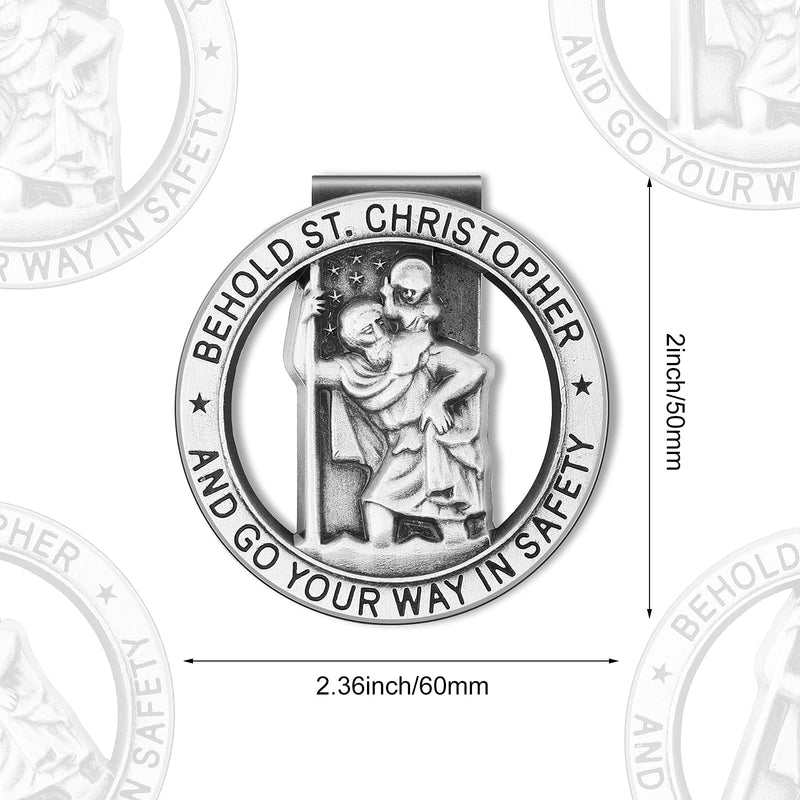 St Christopher Medal for Car Silver Saint Christopher Visor Clip Religious Car Medals Go Your Way in Safety Car Visor Clip Auto Sun Visor Accessories for Parent Family Friend (4) 4