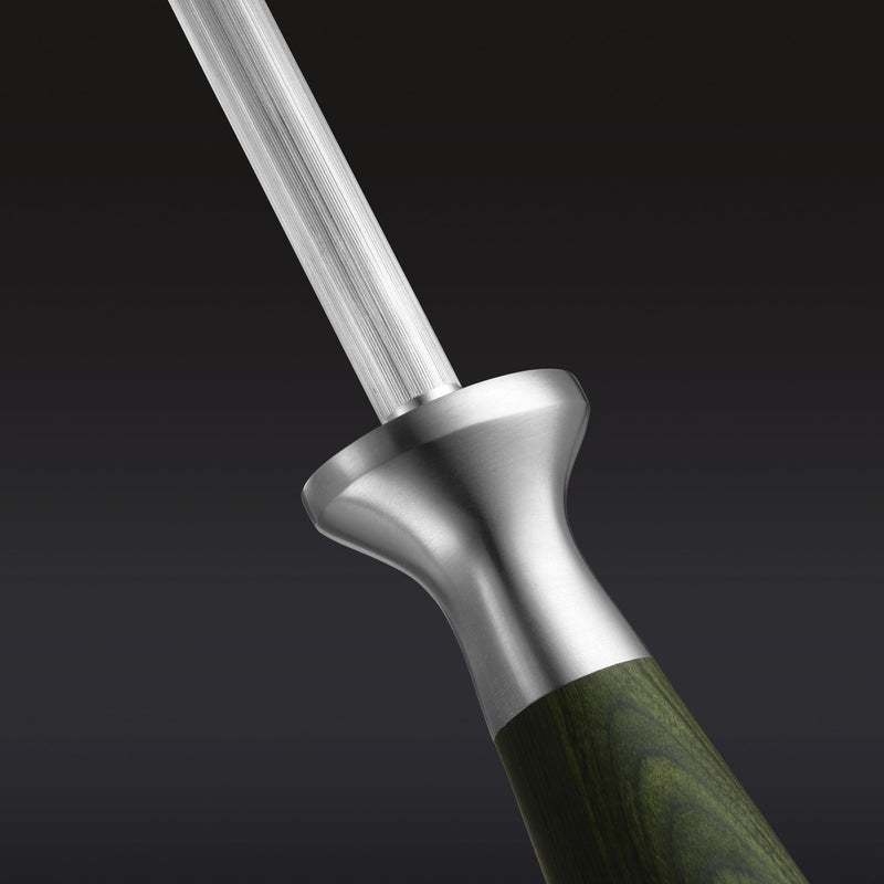 HexClad Honing Rod, 9 -Inch Japanese Damascus Stainless Steel Rod, Pakkawood Handle 9-Inch Honing Rod