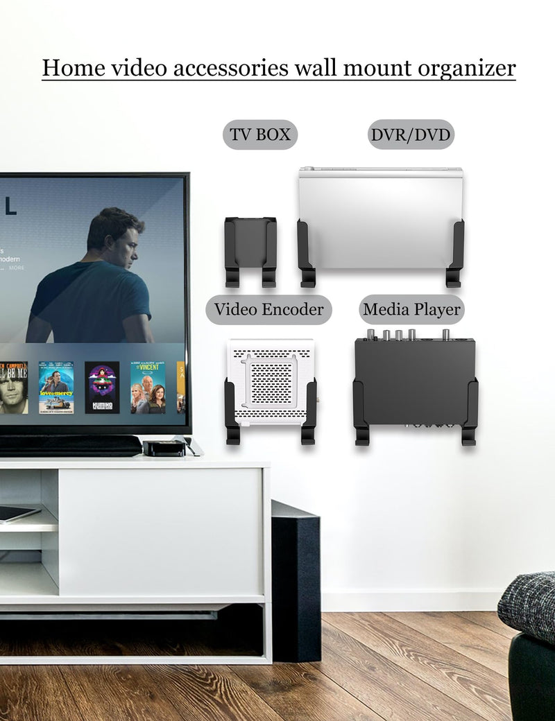 Universal Wall Mount Shelf for Modem/Router/Mac Mini/Apple TV/ROKU, Fits Cable Box Behind TV, Compatible with Wall Mount for Laptop/Mac Mini/DVR/DVD Media Players (Black) Black