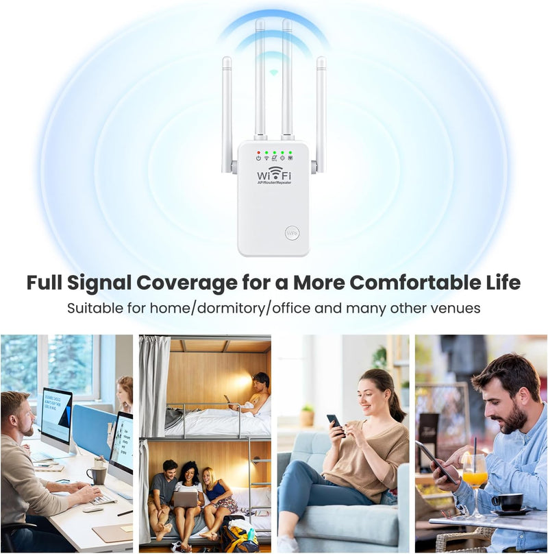 2025 WiFi Extender Internet Booster, 10000 Sq.ft Long Range Repeater Wireless Routers Amplifier, Mesh Wi-Fi 80% Faster | Broader Than Ever, Support More Network Devices at Home, 1-Tap Setup white