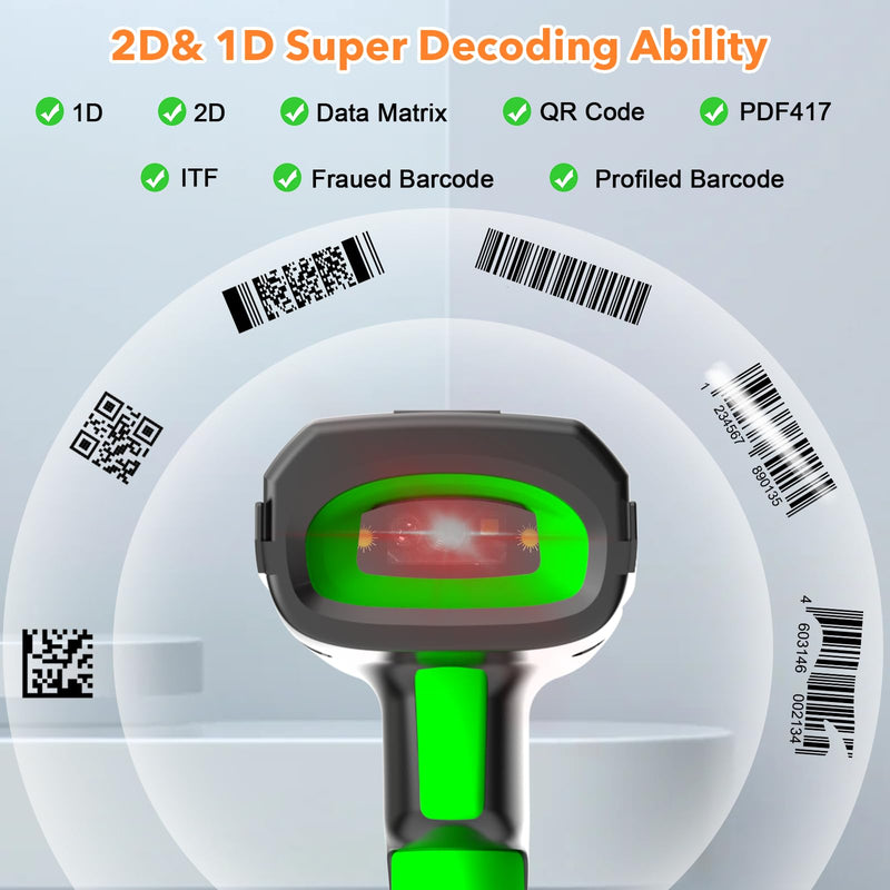 Alacrity Industrial-Grade Bluetooth 433MHz Wireless 2-in-1 Barcode Scanner with Screen and Dock, Long-Range 1500m Connectivity for Retail, Warehouse, and Logistics.