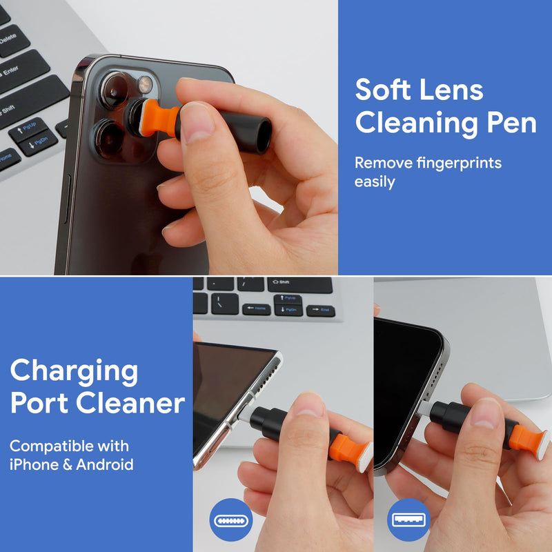 iPhone Cleaning Kit iPhone Cleaner,12 in 1 Port Cleaner Repair & Restore Tool for AirPod iPhone 15 14 13 12 11 Pro Max/X/XS/XR 7 8 Plus iPad Samsung Galaxy Lightning and USB C Charging Port, Cables Black