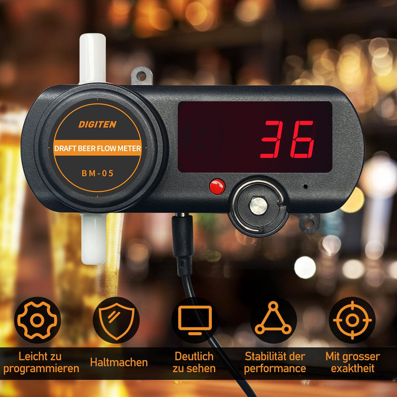Digital Beer Flow Meter BM-05 LED Display with Power Supply and Accessories, Kosher Beer and Drink Meter