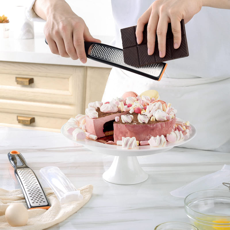 Cohesion Etched Zester & Grater Set of 2 - Kitchen Zester Tool for Lemon, Cheese, Garlic, Ginger, Nutmeg, Chocolate, Fruits, Vegetables - Sharp Premium Stainless Steel Blade with Protective Cover Fine and Coarse Set