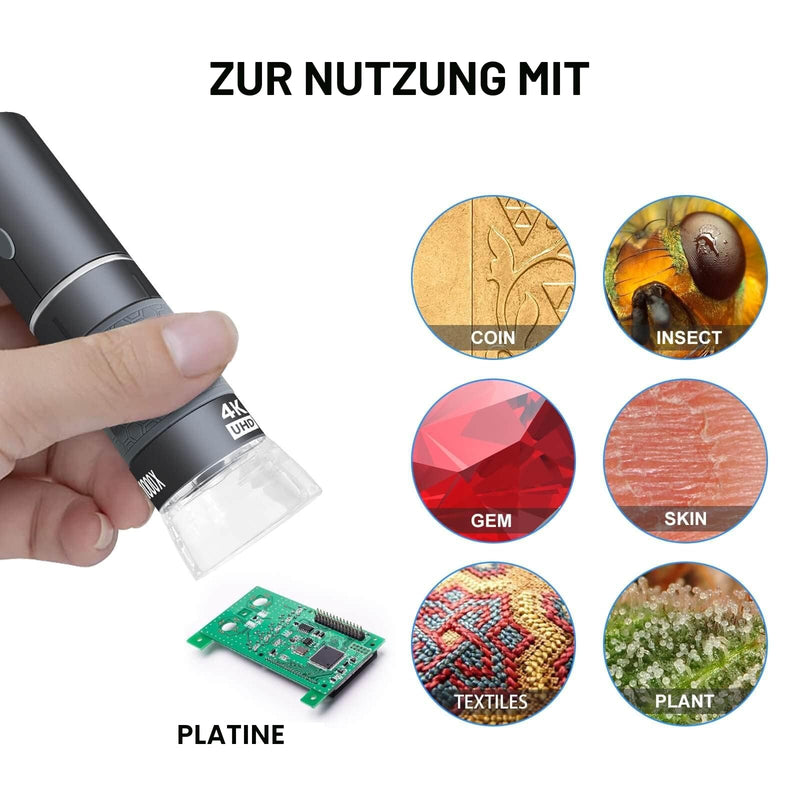 4K WiFi Microscope for iPhone Android PC 50 to 1000X USB Digital | Mikroskop Wireless Super HD Endoskopkamera Kompatibel mit Handys iPad Tablet Windows Mac Chrome Linux Münzen Löten Set gray