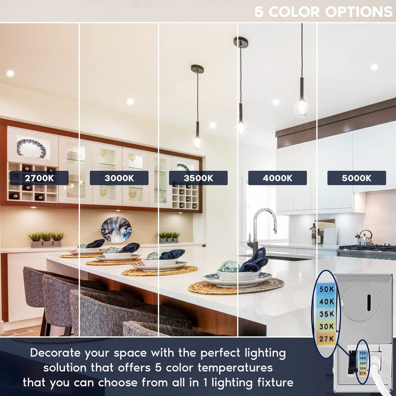 LUXRITE 3 Inch Square LED Recessed Ceiling Light with Junction Box, 10W, 5CCT Selectable 2700K/3000K/3500K/4000K/5000K, 800LM High Brightness, Dimmable Canless Downlight, Wet Rated, IC Rated, ETL