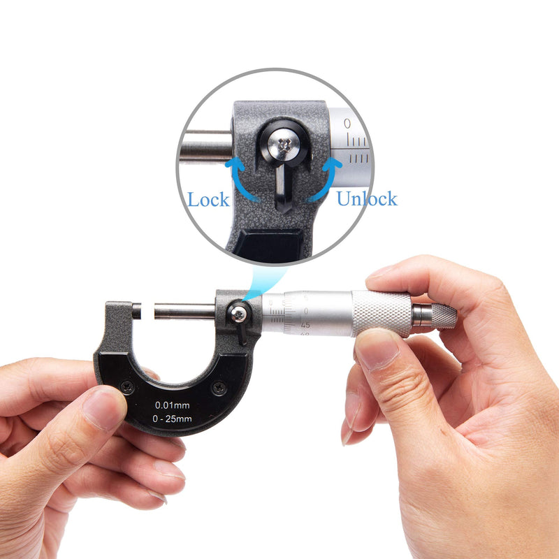 Beslands Outside Micrometer 0-25mm Micrometer Screw Measuring Screw 0.01mm Resolution Micrometer Metric 0-25mm Micrometer