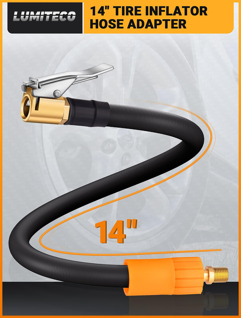 14'' Tire Inflator Extension Tube w/Presta Valve, Upgrade Clip On Tire Inflator Hose Adapter, Tire Pump Quick Inflation High-Pressure Tube for Car Motorcycle Bicycle Maintenance Accessories