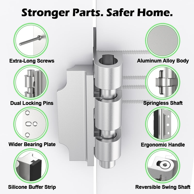 Home Security Door Lock, Upgraded Non-Spring and Flip Design for Easy to Open, Withstands 1200 lbs Force, Childproof Door Reinforcement Lock for Inward Swinging Doors, Silver, 2 Pack New 2 Pack