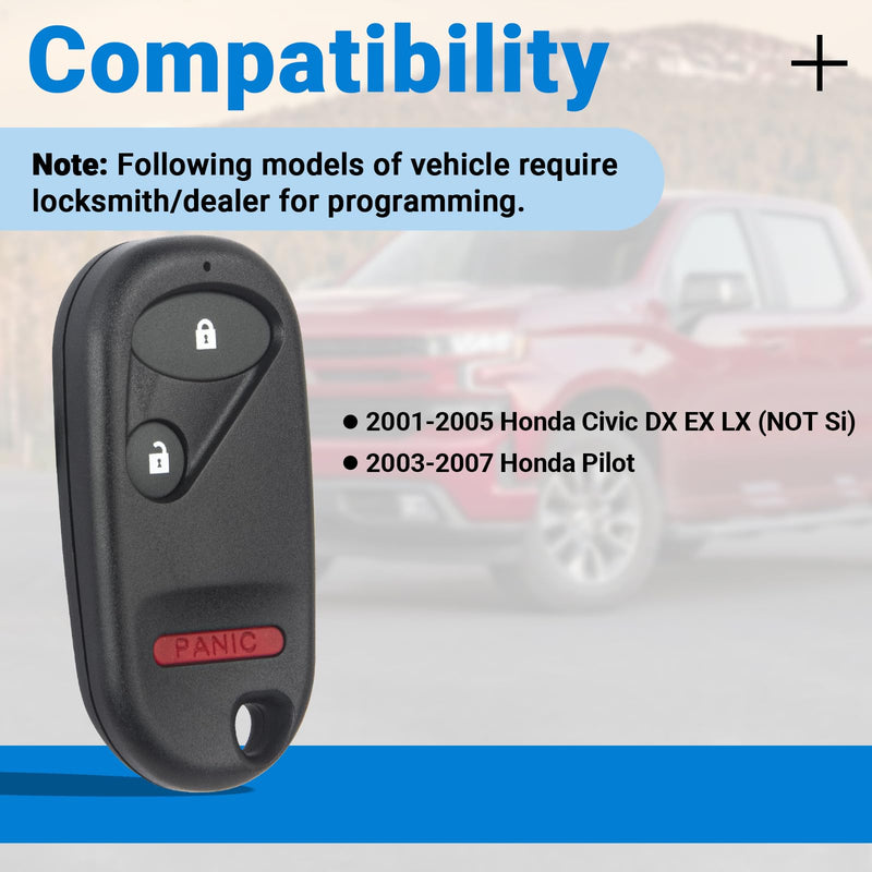Key Fob Replacement Compatible with 2001-2005 Honda Civic DX EX LX/ 2003-2007 Honda Pilot NHVWB1U523 Keyless Entry Remote Control NHVWB1U521 (2-Pack)