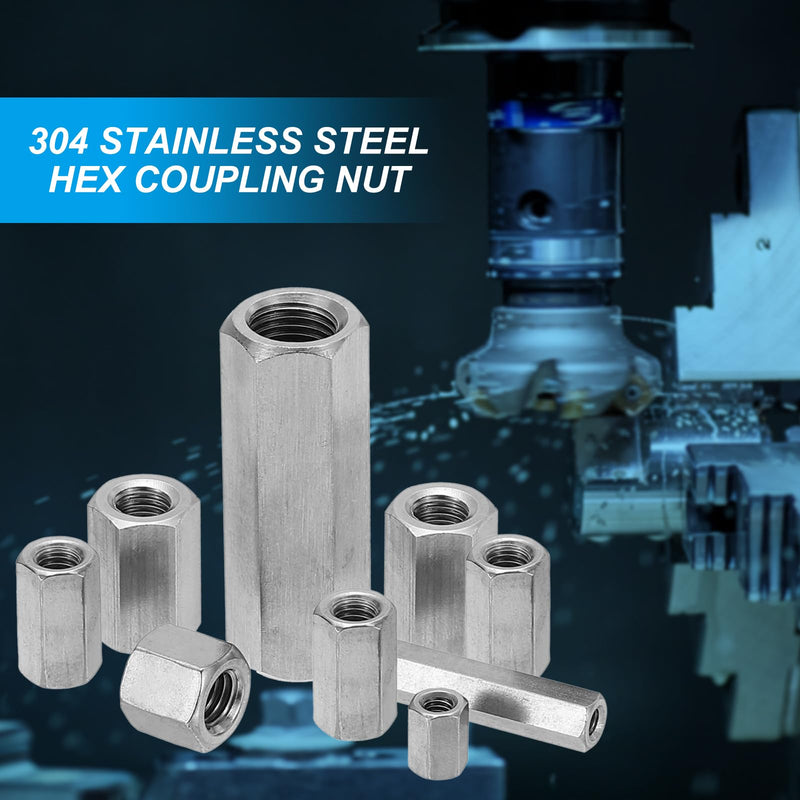 PATIKIL M12 x 1.75-Pitch 304 Stainless Steel Hex Coupling Nuts, 6Pcs 50mm/ 2" Length Coarse Fully Threaded Rod Coupling Nut Studding Connector Fasteners, Silver Tone M12-1.75 x 50mm 6