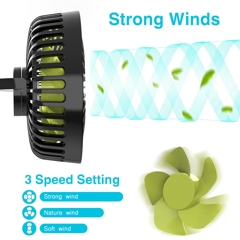 Dealswin USB Car Seat Fan for Backseat: Protable Car Cooling Fan for Car Rear Seat Baby Kids, 3 Speeds and 360 Degree Rotatable Car Rear Seat Headrest Fan for Sedan, SUV, RV, Van Strong Wind Car Fans