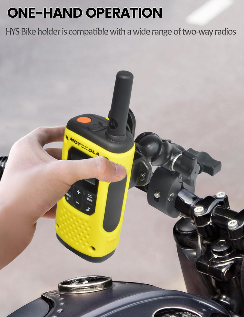 HYS Motorcycle Ham Radio HT's Mount, Bike Walkie Talkie Mount [Secure Protection], Bicycle Mount Holder for Mountain Bike/ATV/Scooter Handlebar, for Midland Motorola Cobra Icom HT’S with Belt Clip
