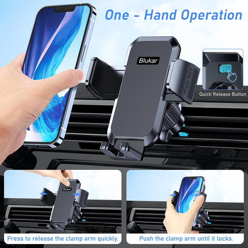 Car Phone Holder Mount, Super Stable Air Vent Cell Phone Car Mount with 2024 Metal Hook Clip, 360° Rotation,One Button Release for iPhone, Samsung, Google, and All Other Smartphones Air Vent Phone Mount