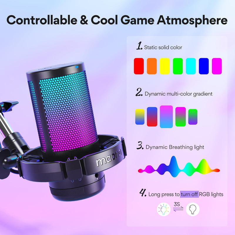 MAONO Gaming USB Microphone, Noise Cancellation Condenser Mic with Mute, Gain, Monitoring, Boom Arm Mic for Streaming, Podcast, Twitch, YouTube, Discord, PC, Computer, PS4, PS5, Mac, GamerWave DGM20S Black